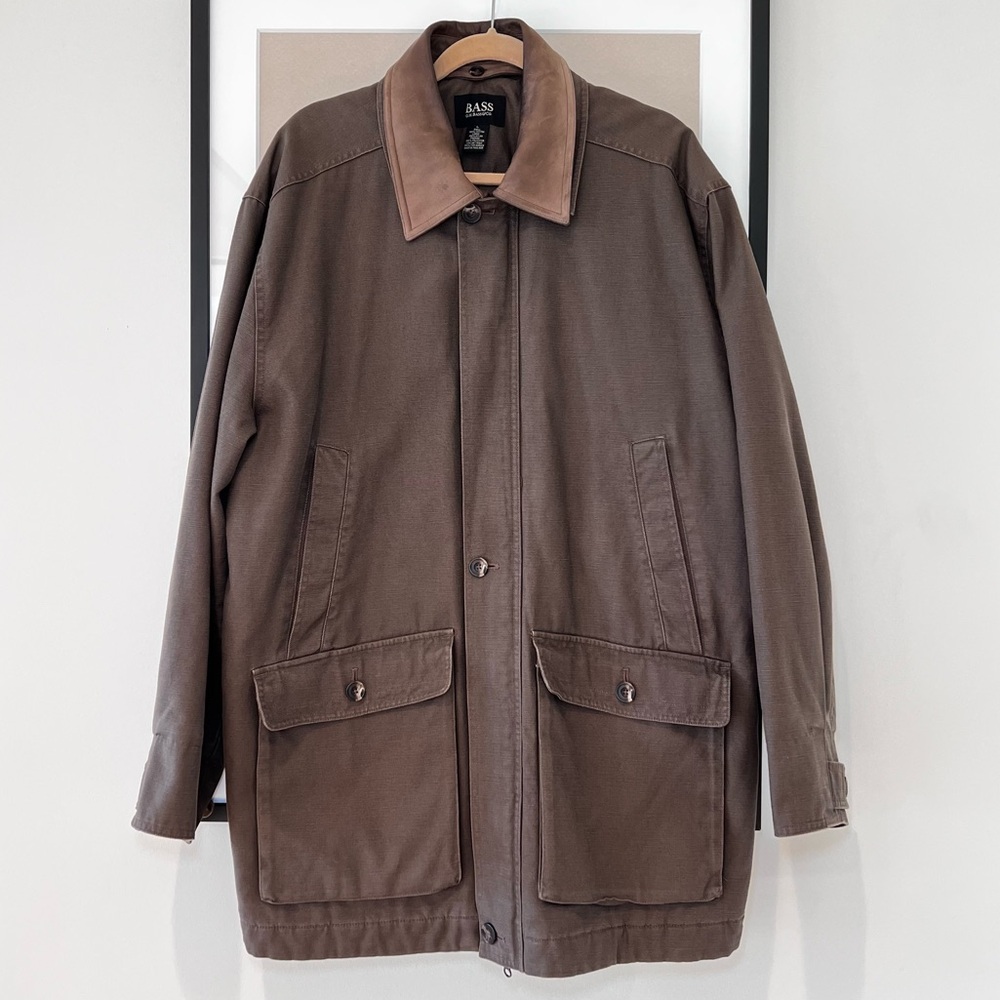 G.H. BASS & CO Premium Barn Jacket Brown Field Coat Removable Leather Collar L